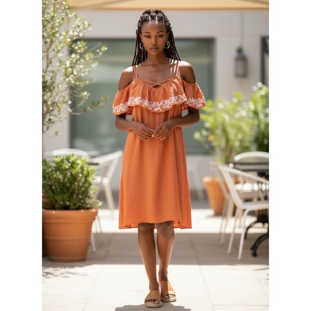 SMALL Mittoshop Off Shoulder Dress Boho Festival Flowy Summer Spaghetti Strap
